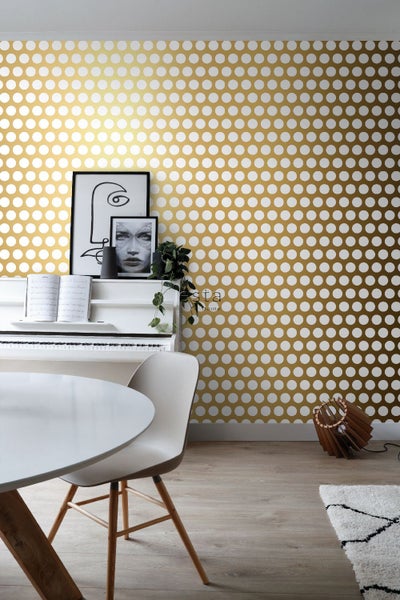 ESTAhome Tapete große Punkte Gold und Weiß - 53 cm x 10.05 m - 139116