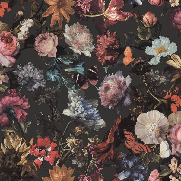 Walls4You Tapete Blumenmuster Grau, Rosa und Blau - 53 cm x 10.05 m - 935330