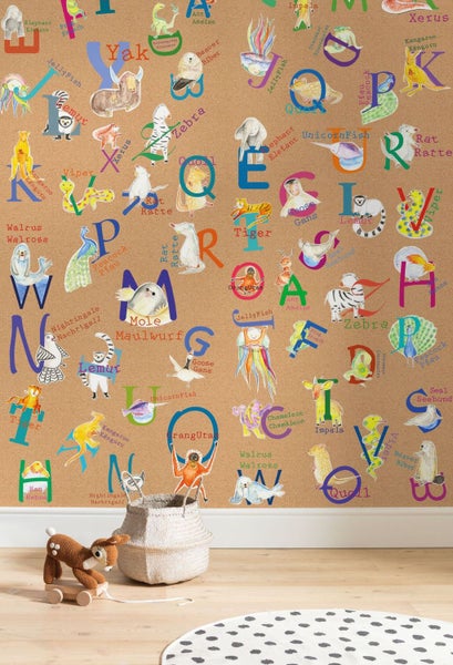 Tapete mit Tiermotiven und Alphabet für Kinderzimmer