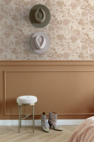 ESTAhome Tapete Blumenmuster Beige und Altrosa - 53 cm x 10.05 m - 139763