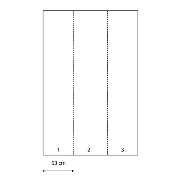 Grafische Darstellung einer Tapetenbahn mit einer Breite von 53 Zentimetern