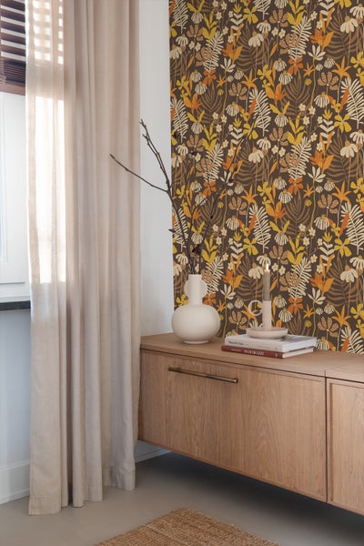 ESTAhome Tapete tropische Blätter und Blüten Braun und Mehrfarbig - 50 x 900 cm - 130997