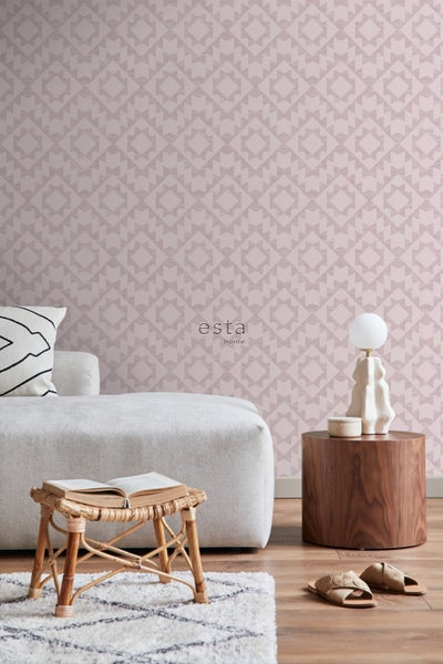 ESTAhome Tapete Marrakescher Aztec-Teppich Violettrosa - 53 cm x 10.05 m - 148676