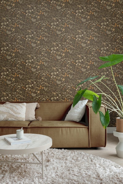 ESTAhome Tapete Feldblumen Graugrün und Braun - 50 x 900 cm - 131463