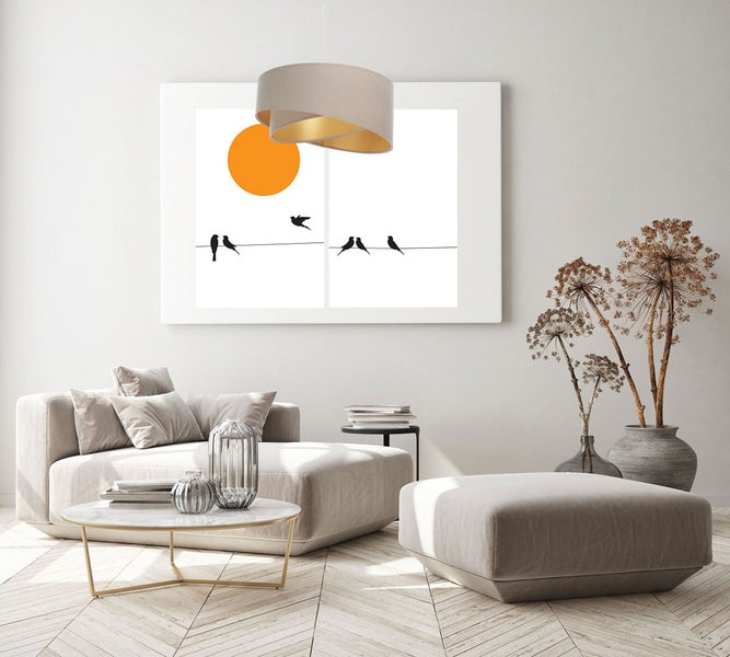 Pendelleuchte Hängeleuchte Henny P Velours beige & gold Ø 45 cm 11105