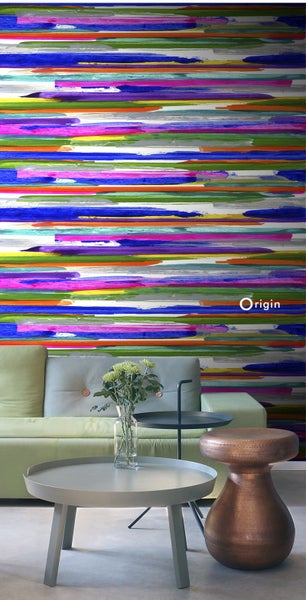 Origin Wallcoverings Fototapete horizontal gemalte Streifen Lila, Rosa, Blau, Gelb und Grün - 200 x 279 cm - 357204