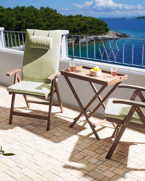 Set mit 2 Stühlen und Sitzkissen AMANTEA PREMIUM Akazienholz Grün
