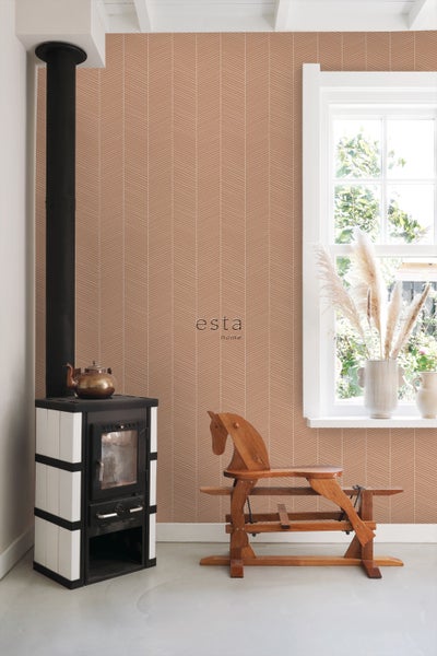 ESTAhome Tapete Fischgrätmuster Terrakotta - 53 cm x 10.05 m - 139357