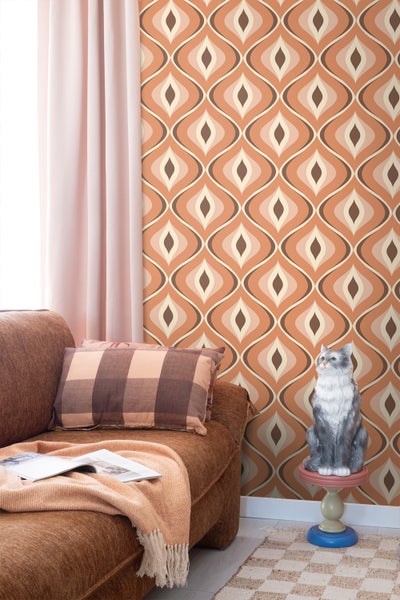 ESTAhome Tapete Retro-Ornamente Orange und Braun - 50 x 900 cm - 130986