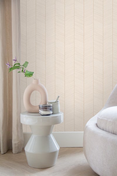 ESTAhome Tapete Fischgrätmuster Sandbraun und Beige - 0.53 x 10.05 m - 139565
