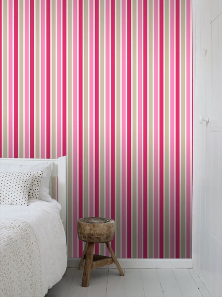 ESTAhome Tapete Streifen Rosa und Beige - 53 cm x 10.05 m - 116513