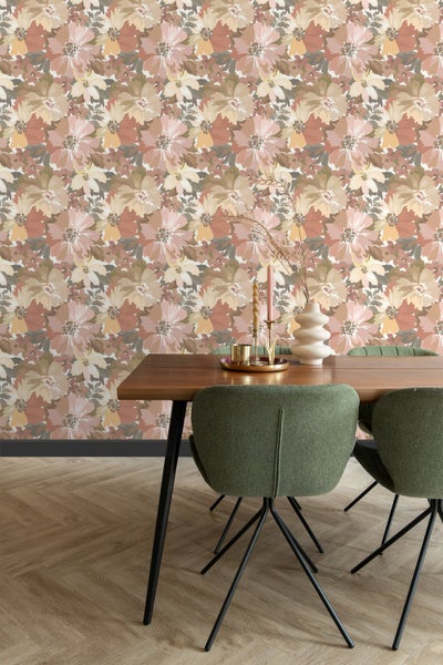 ESTAhome Tapete Blumen Terrakotta und Terrakottarosa - 50 x 900 cm - 131264