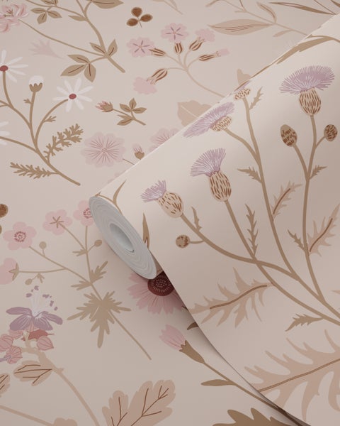 ESTAhome Tapete Feldblumen Altrosa und Violett - 53 cm x 10.05 m - 139841