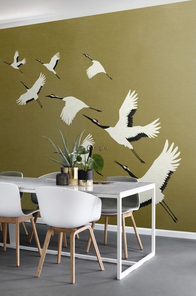 Origin Wallcoverings Fototapete Kraniche Ockergelb - 3 x 3 m - 357236