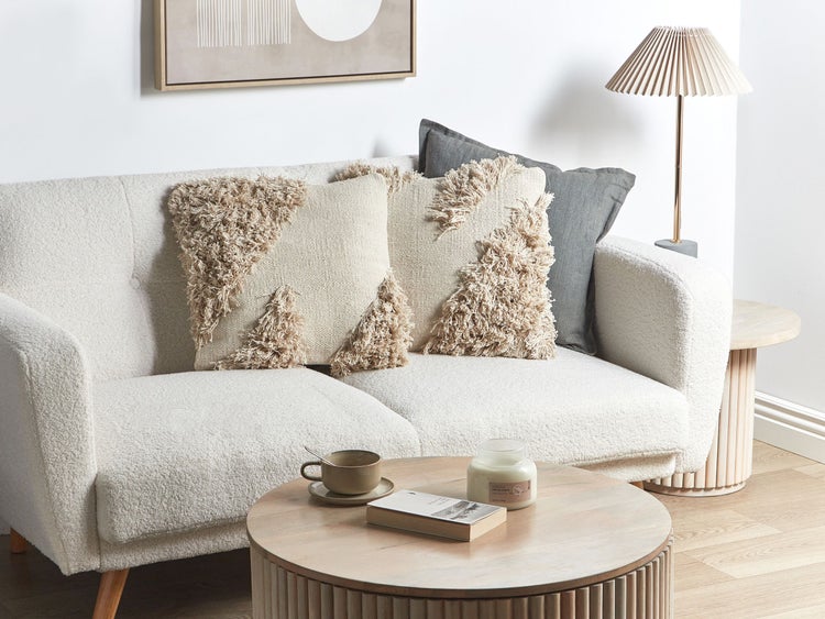 Dekokissen 2er Set SOURWOOD Baumwolle 45 x 45 cm Beige Geometrisches Muster