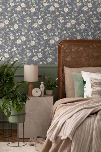 Borastapeter Tapete Blumen Graublau - 53 cm x 10.05 m - 660230