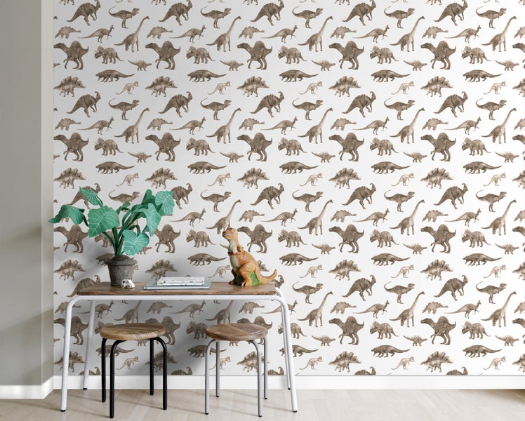 ESTAhome Tapete Dinosaurier Beigebraun - 50 x 900 cm - 131202