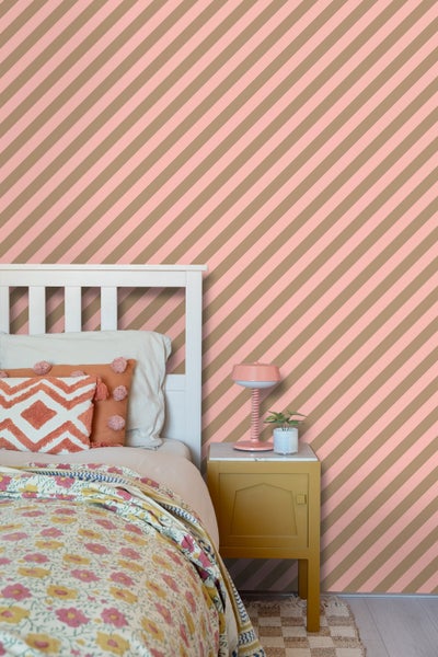 ESTAhome Tapete Streifen Rosa und Beigebraun - 50 x 900 cm - 139955