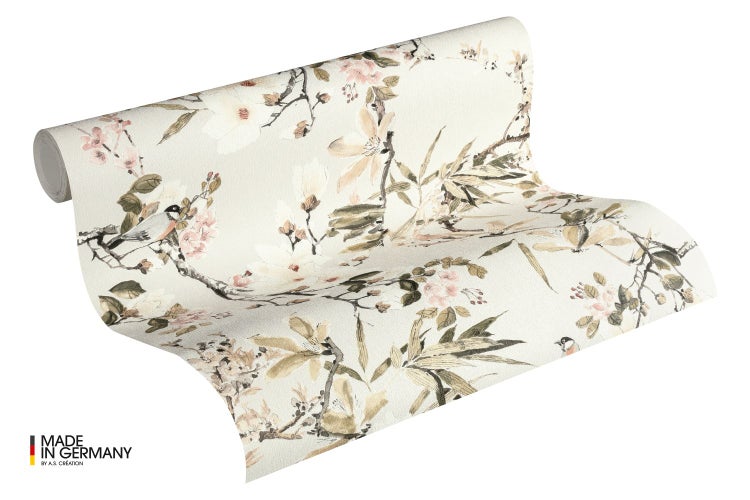 Michalsky Living Tapete Blumenmuster Beige, Grün, Grau und Rosa - 53 cm x 10.05 m - AS-364982