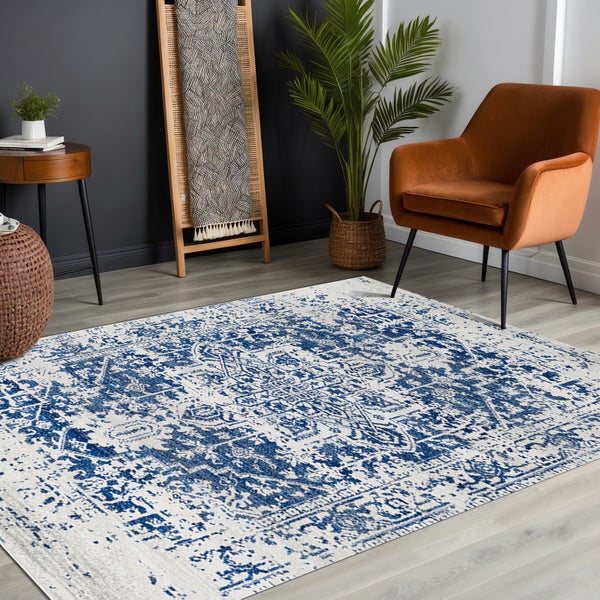Vintage Orientalischer Teppich Blau/Weiß 120x170 cm JULIETTE