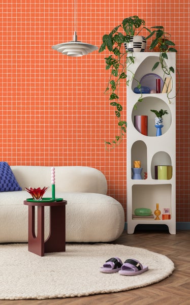 ESTAhome Tapete Karomuster Orange - 50 x 900 cm - 131270