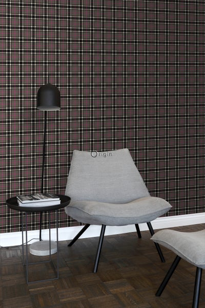 Origin Wallcoverings Tapete Karomuster Dunkelgrau und Rosa - 53 cm x 10.05 m - 347472