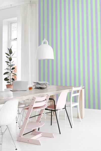 ESTAhome Tapete Streifen Lila und Grün - 50 x 900 cm - 131573