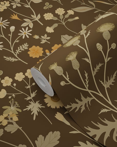 ESTAhome Tapete Feldblumen Graugrün und Braun - 50 x 900 cm - 131463