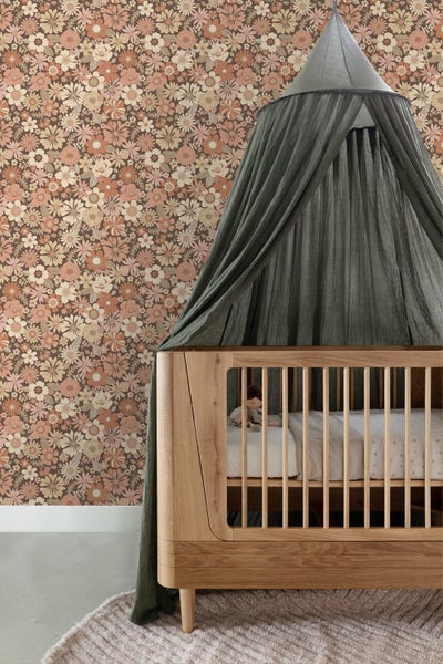 ESTAhome Tapete Retro Blumen Altrosa und Beige - 53 cm x 10.05 m - 130966