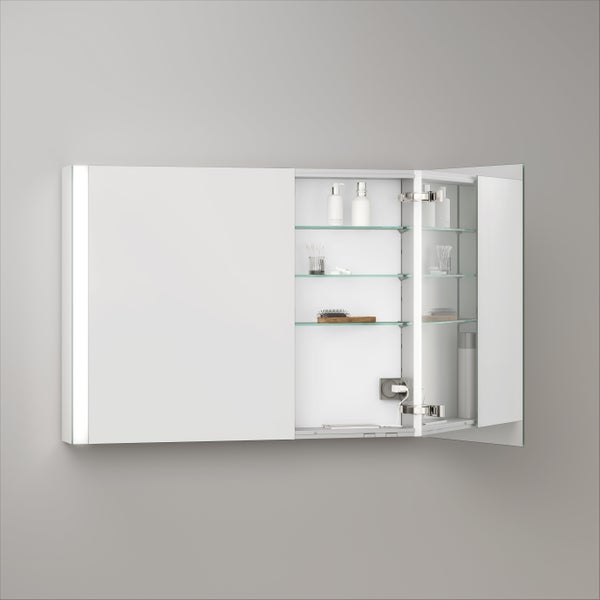 KEUCO Royal Mia Aufputz-LED-Spiegelschrank 100cm, 2 Türen, Spiegelheizung, asymmetrisch, Seiten verspiegelt
