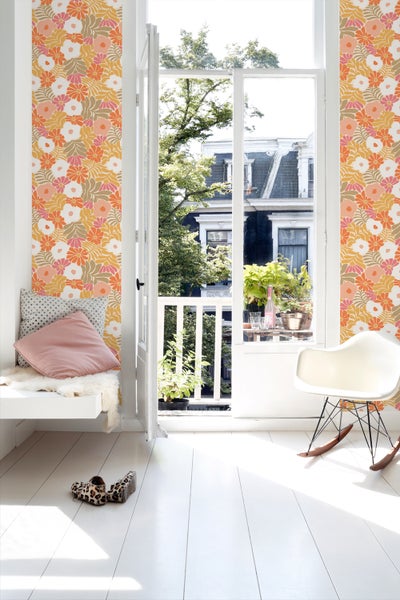 ESTAhome Tapete Blumen im Matisse-Stil Orange und Gelb - 50 x 900 cm - 131005