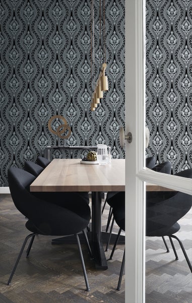 Origin Wallcoverings Tapete Flock-Barockmuster Schwarz - 53 cm x 10.05 m - 346602