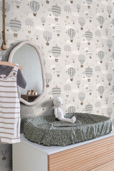 ESTAhome Tapete Luftballons Grau und Braun - 50 x 900 cm - 131344