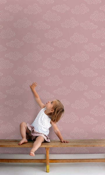 ESTAhome Tapete kleine Wolken Rosa - 50 x 900 cm - 131226