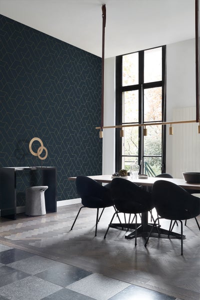 Origin Wallcoverings Tapete grafische Linien Dunkelblau und Gold - 50 x 900 cm - 347908