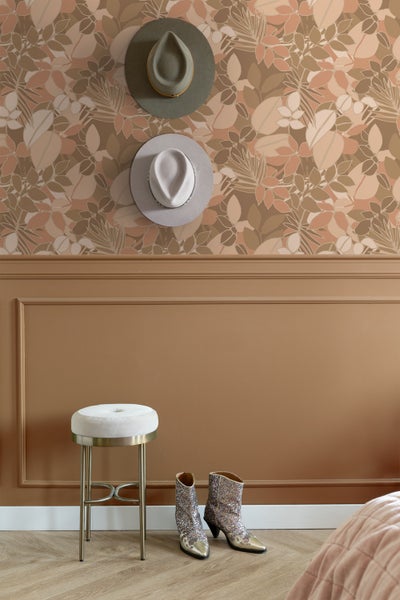 ESTAhome Tapete Blätter Beigebraun und Terrakottarosa - 50 x 900 cm - 139847