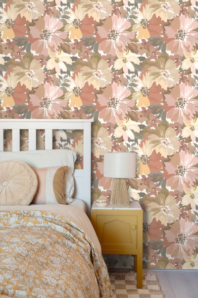 ESTAhome Tapete Blumen Terrakotta und Terrakottarosa - 50 x 900 cm - 131264