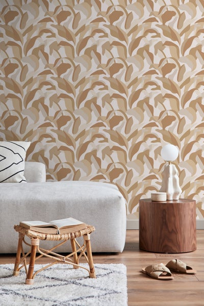 ESTAhome Tapete tropische Blätter Beige und Terrakotta - 50 x 900 cm - 139944