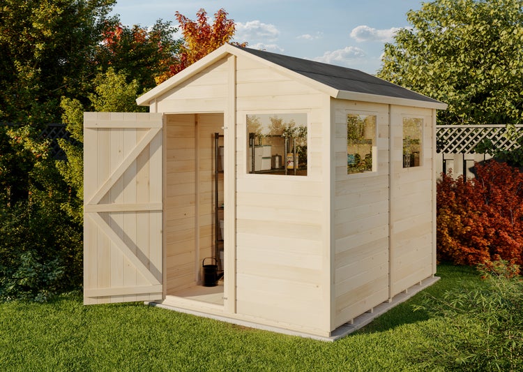 Storehaus Gerätehaus Stefanie Gerätehaus aus Holz, Geräteschrank mit 12 mm Wandstärke, Gartenhaus, Naturbelassen 2,1x2,8m