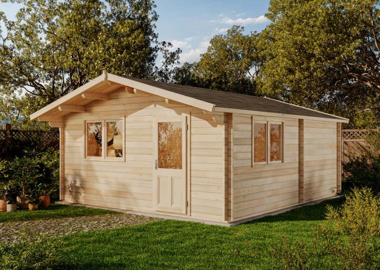 Alpholz Gartenhaus Eko Gartenhaus aus Holz, Holzhaus mit 44 mm Wandstärke, Blockbohlenhaus mit Montagematerial, Naturbelassen 5,2x6,4m