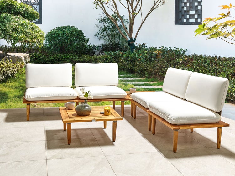 Lounge Set mit Tisch 4-Sitzer FRASCATI modular zertifiziertes Akazienholz Cremeweiß