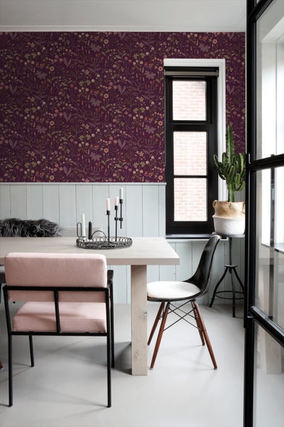ESTAhome Tapete Feldblumen Aubergineviolett - 50 x 900 cm - 131637