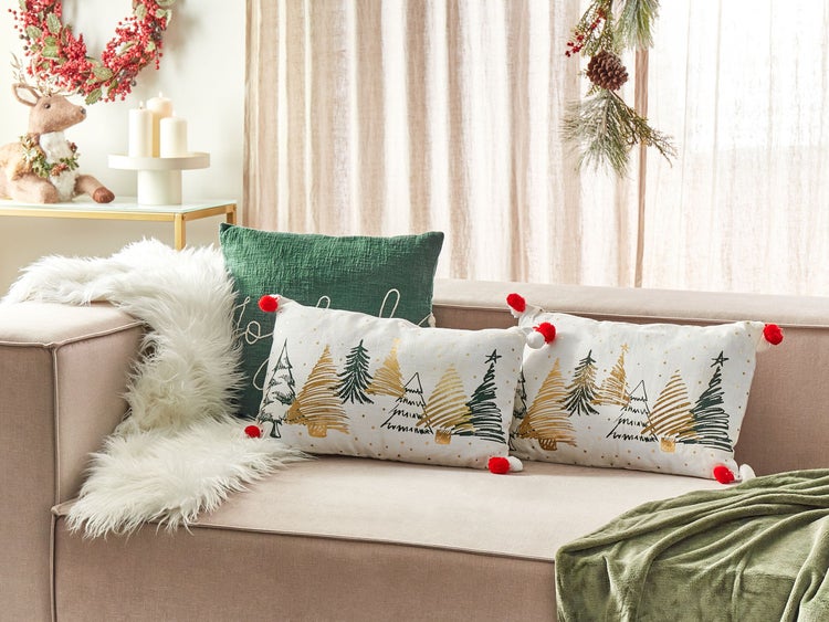 Dekokissen 2er Set ANREDERA Baumwolle 30 x 50 cm Weiß Weihnachtsmotiv