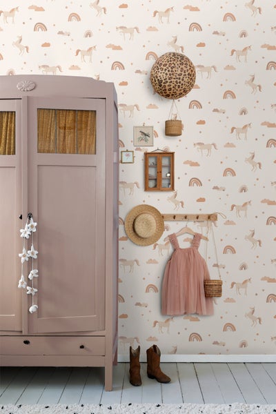 ESTAhome Tapete Einhörner Beige und Terrakotta - 50 x 900 cm - 131435
