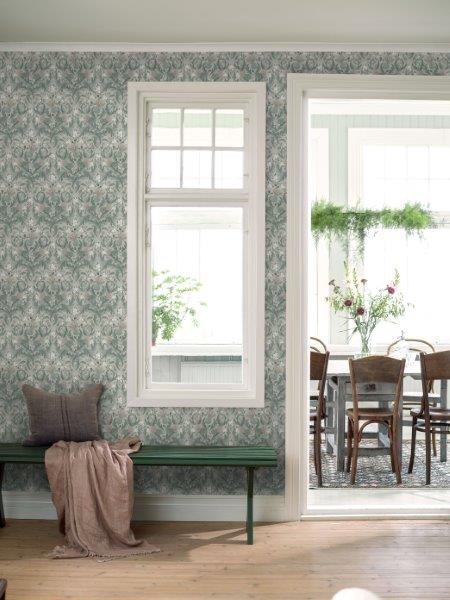 Borastapeter Tapete Blumenmuster im Jugendstil Graugrün - 53 cm x 10.05 m - 660408