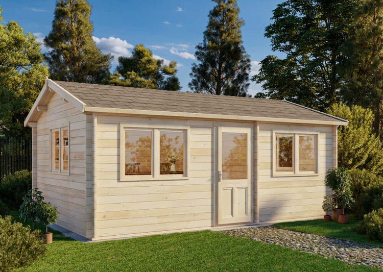 Alpholz Gartenhaus Murray Gartenhaus aus Holz, Holzhaus mit 44 mm Wandstärke, Blockbohlenhaus mit Montagematerial, Naturbelassen 6,2x4,3m