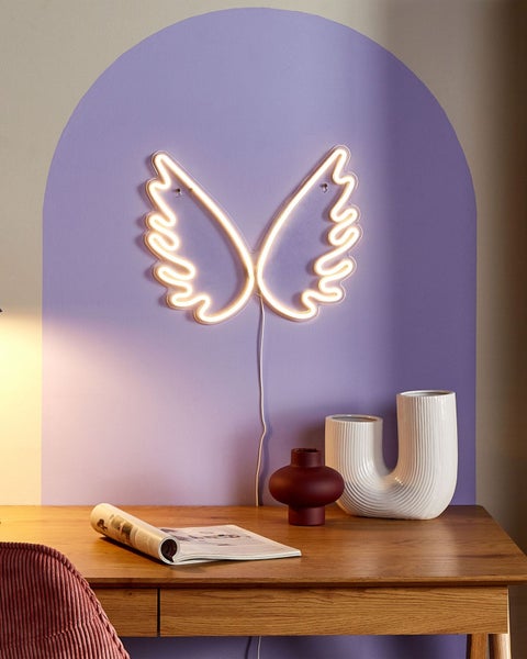 Neonlicht LED Wanddeko weiß Engelsflügel 33 cm GABRIEL
