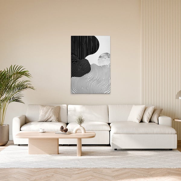 Wohnzimmer mit Leinwandbild mit abstrakten Formen