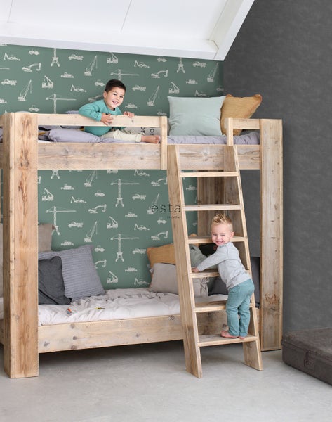 ESTAhome Tapete Fahrzeuge Mintgrün - 53 cm x 10.05 m - 139264