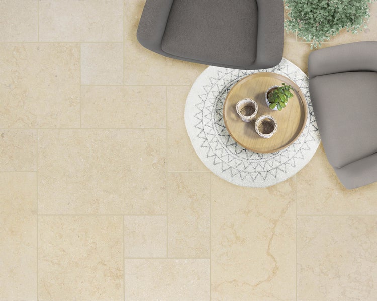 Wohnrausch Kalkstein Fliesen CLEOPATRA GOLD Römischer Verband 1,2 cm, getrommelt, gelb, beige